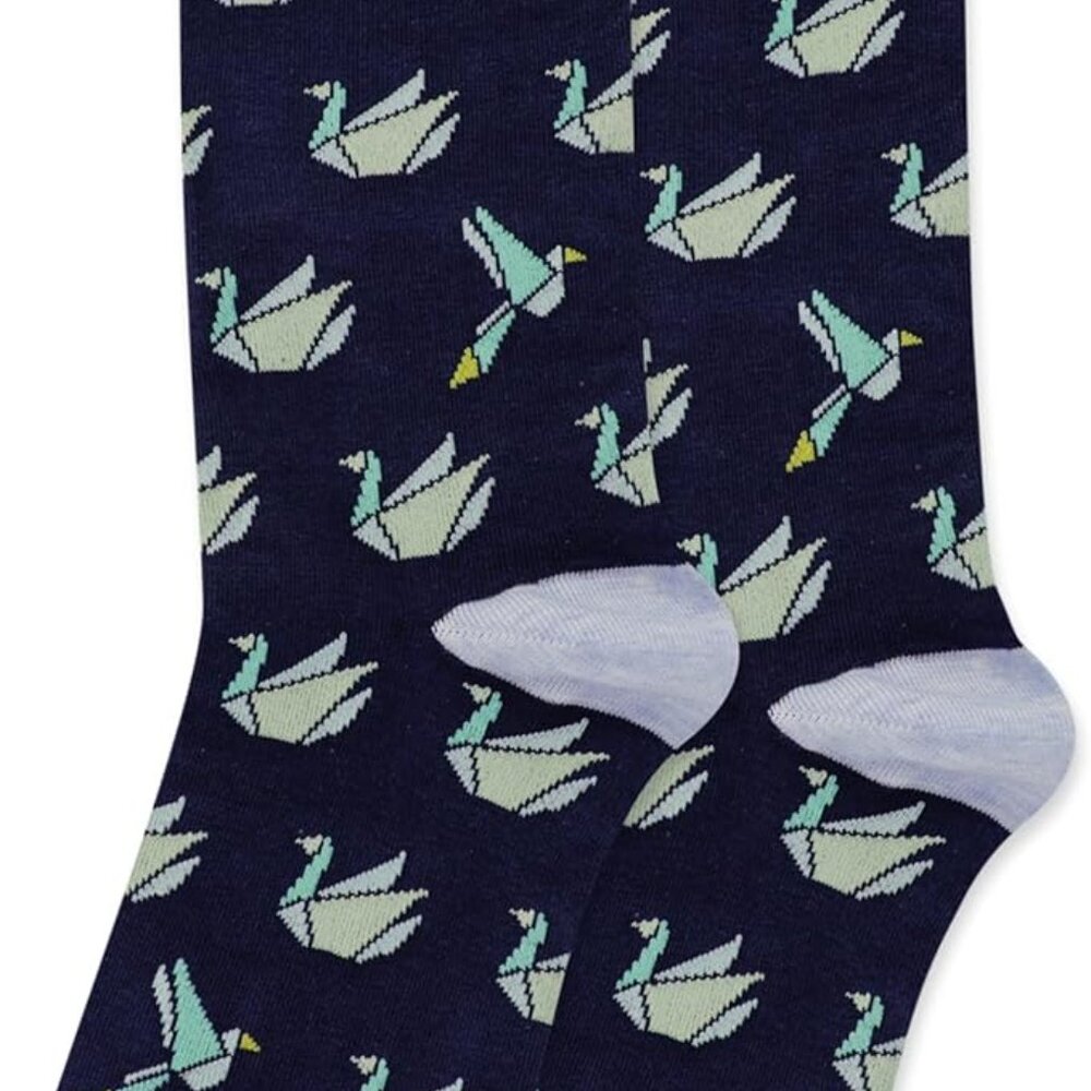 Hot Sox Men's Origami Crane Crew 1 Pair Pack, Navy, Mens Shoe Size 6-12.5 - Picture 3 of 4